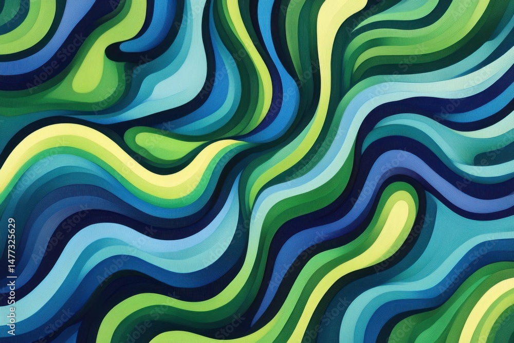Aufkleber abstract wavy lines in blue green and yellow tones creates a dynamic flowing pattern from above