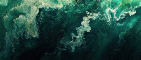 Obraz premium Abstract Emerald Green and White Swirls Flowing in Water Overhead Shot Artistic Expression Creative Visual