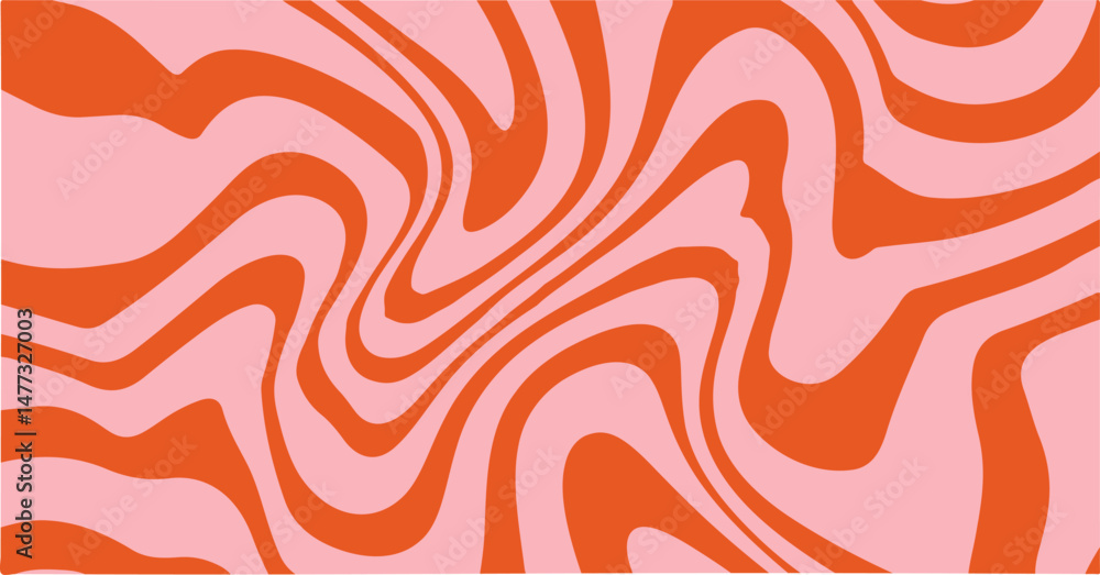 Aufkleber Swirling orange and pink abstract vector pattern in a psychedelic 70s style. Wavy lines create a dynamic, retro, and playful effect, perfect for backgrounds, posters, and modern design projects.