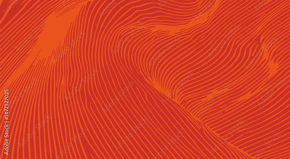 Poster Abstract vector illustration with wavy, curved orange lines on a red background. The dynamic pattern creates a sense of movement, ideal for modern backdrops, posters, or digital designs.