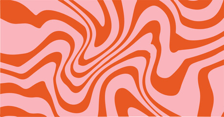 Swirling orange and pink abstract vector pattern in a psychedelic 70s style. Wavy lines create a dynamic, retro, and playful effect, perfect for backgrounds, posters, and modern design projects.