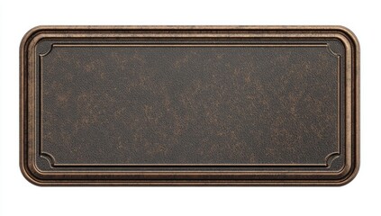 Rectangular bronze plaque with ornate edges.  Textured surface