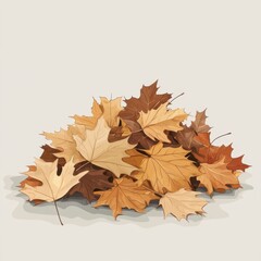 Fototapeta premium Pile of Autumn Maple Leaves in Warm Tones Illustration Low Angle Close Up Studio Shot Seasonal Fall Foliage