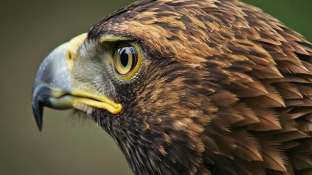 Majestic golden eagle head profile, intense sharp eye detail.
