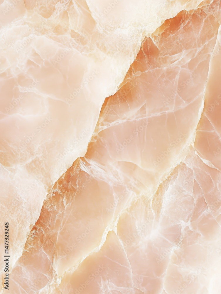 Poster close-up of peach onyx stone slab showing veins and variations in color and texture in natural light