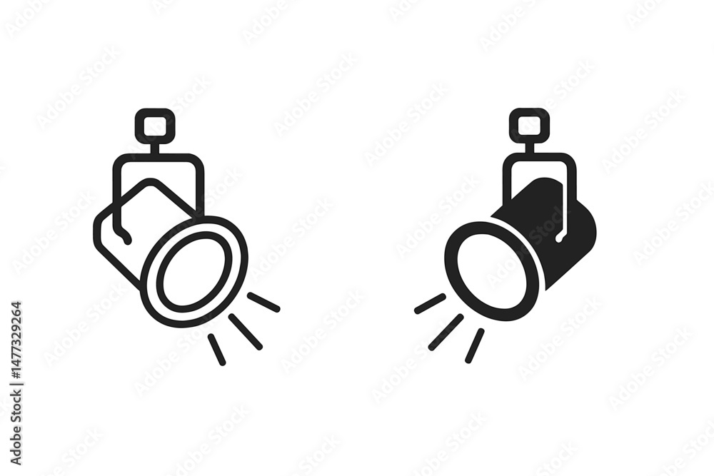 Poster vector icon of two spotlights with different styles representing theatrical or stage lighting concep