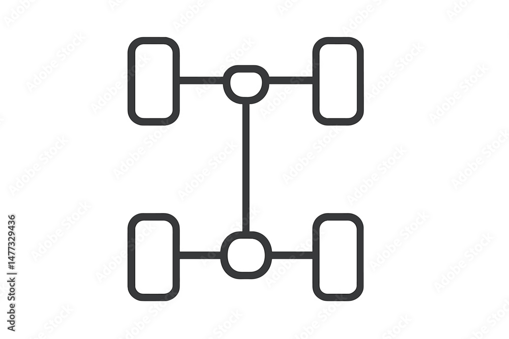 Poster vector icon depicting a basic car chassis design with wheels and frame elements for automotive illus