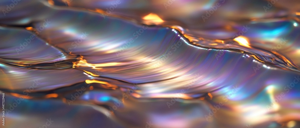 Aufkleber iridescent fluid motion close up abstract shimmering surface with liquid texture and colorful reflec
