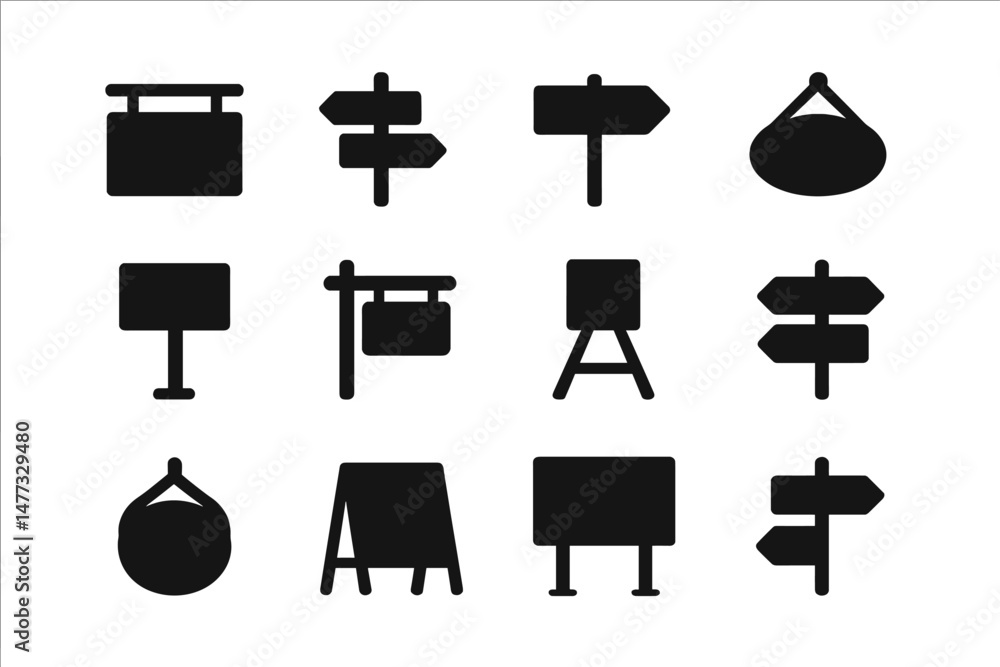 Poster vector icon collection featuring varied sign designs perfect for navigation or location indication