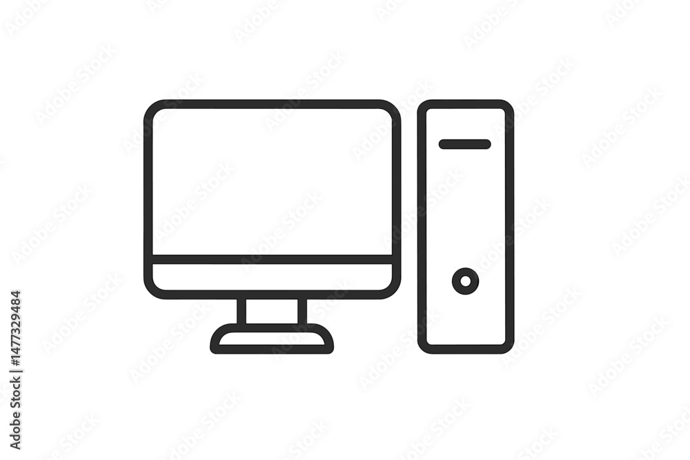 Poster vector icon depicting a computer monitor alongside a desktop tower in a minimalistic design suitable
