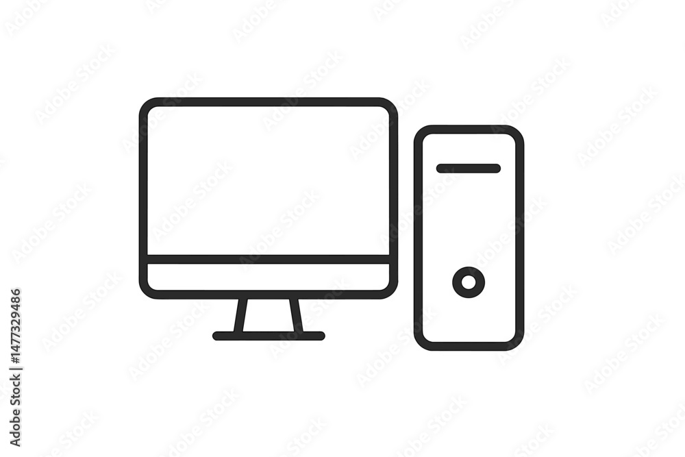 Poster vector icon representing a computer monitor and cpu for digital design and technology concepts