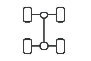Vector icon depicting a basic car chassis design with wheels and frame elements for automotive illustrations