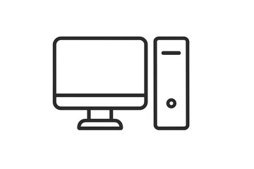 Vector icon depicting a computer monitor alongside a desktop tower in a minimalistic design suitable for digital projects
