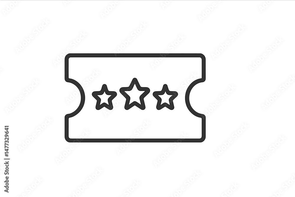 Poster icon representation of a ticket with three stars illustrating performance or event ratings in a mini