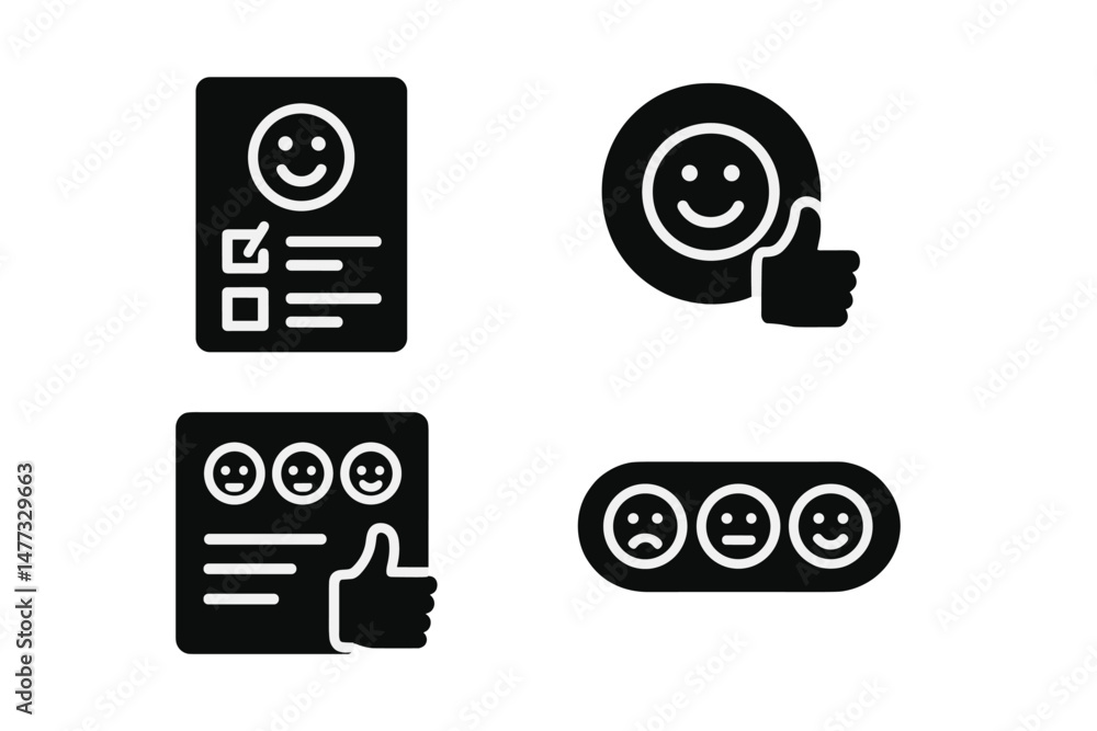 Poster vector icons representing feedback and satisfaction with rating system for user experience designs