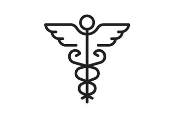 Vector icon representing medical emblem with wings and serpents commonly found in healthcare settings