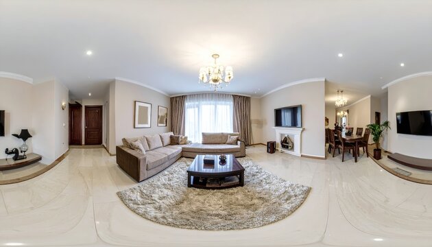 360 panorama view in real estate luxury living room