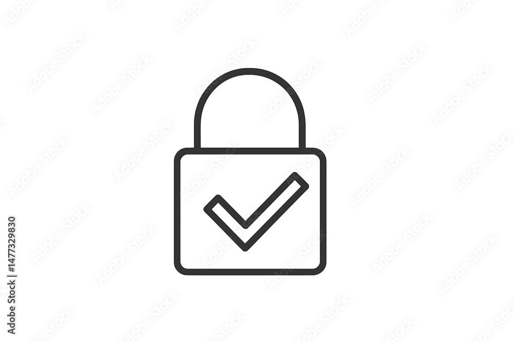 Poster vector icon of a padlock with a check mark representing security and verification processes in digit