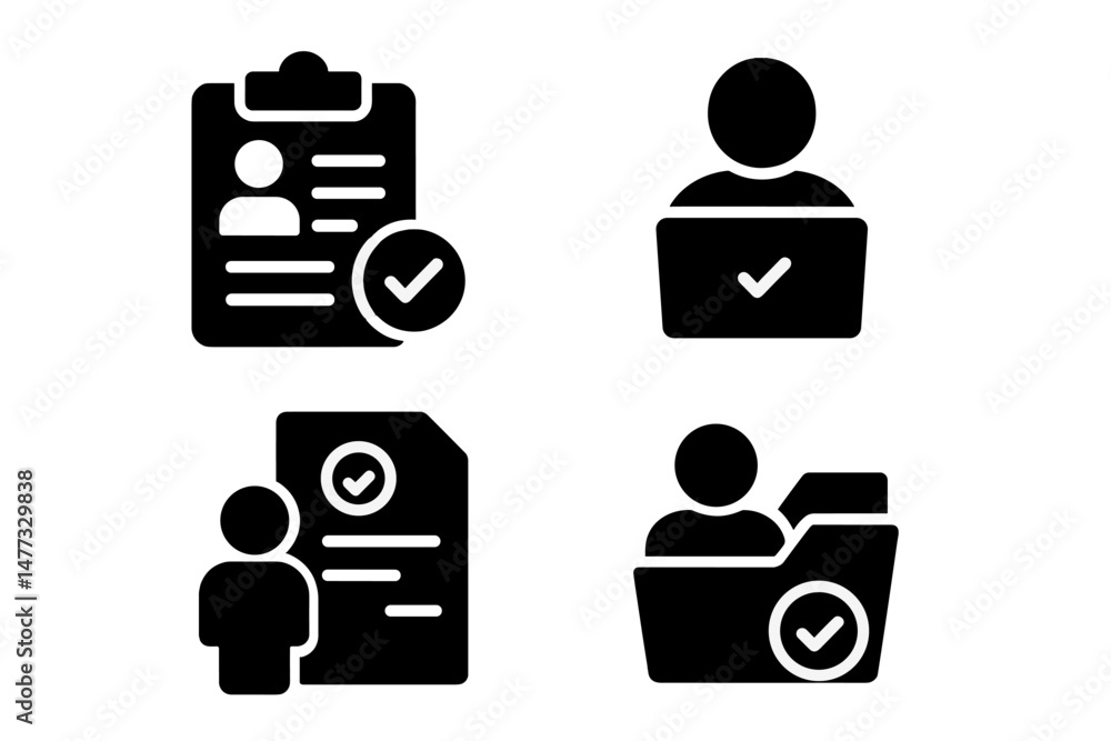 Aufkleber vector icons representing human resources and documentation activities for recruitment and employmen