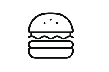 Vector icon illustrating a simple burger design featuring two patties, cheese, and sesame seed bun in minimalist style