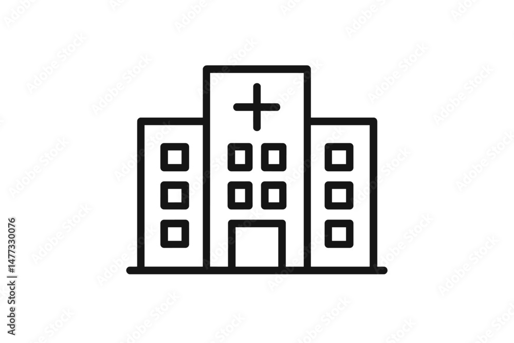 Aufkleber vector icon representing a hospital building with a prominent cross symbol and multiple windows