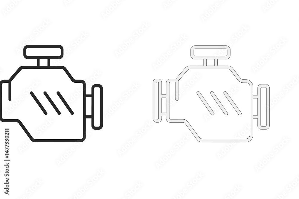Poster vector icon of a car engine represented in two designs showcasing a modern and simple illustration s