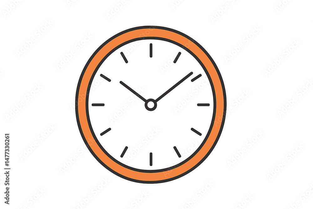 Poster vector icon of a clock with an orange frame indicating time in a minimalist style