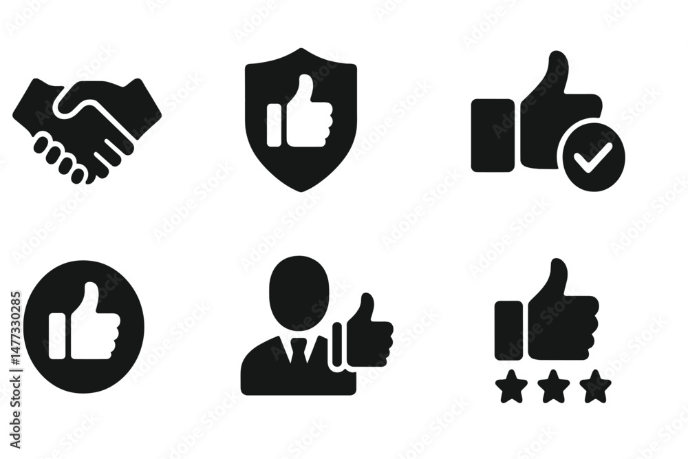 Poster vector icons depicting approval gestures and symbols of trust in various formats for visual communic