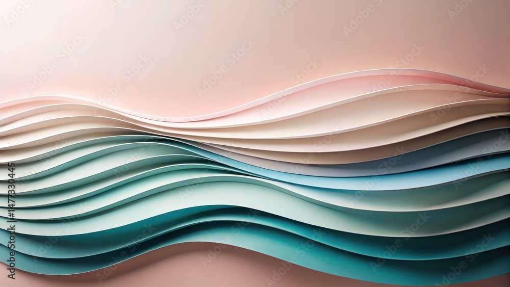 Poster abstract pastel wave pattern design with smooth curves and subtle color gradation