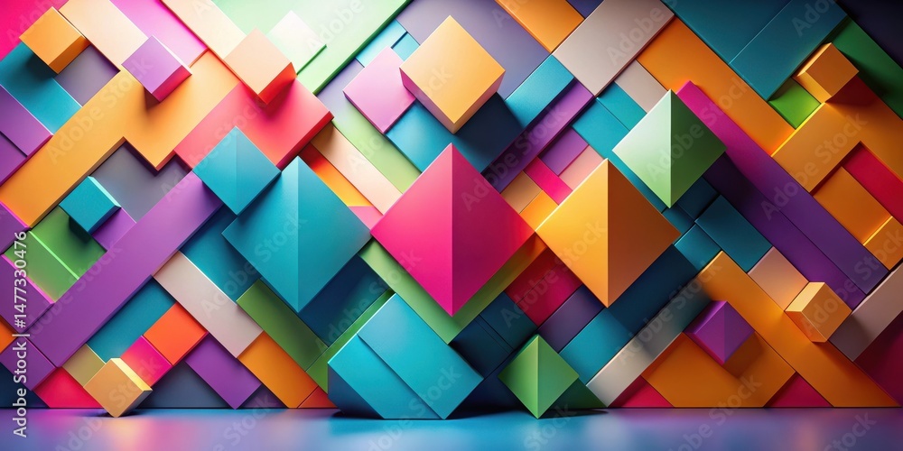 Leinwandbilder Abstract Geometric Colorful Block Wall Design with Vivid Hues and Dynamic Shapes