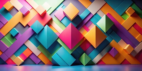 Abstract Geometric Colorful Block Wall Design with Vivid Hues and Dynamic Shapes