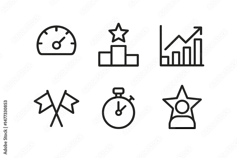 Aufkleber vector icons representing performance metrics, growth indicators, and achievement symbols for digita