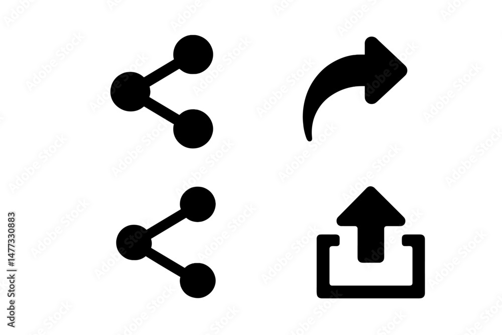 Poster vector icons depicting sharing and forwarding actions in a minimalist style for digital applications