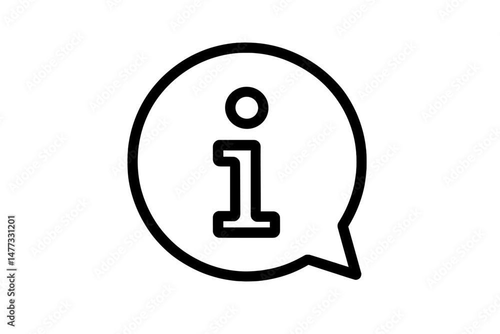 Poster information icon featuring a speech bubble and lowercase 'i', suitable for communication and guidanc