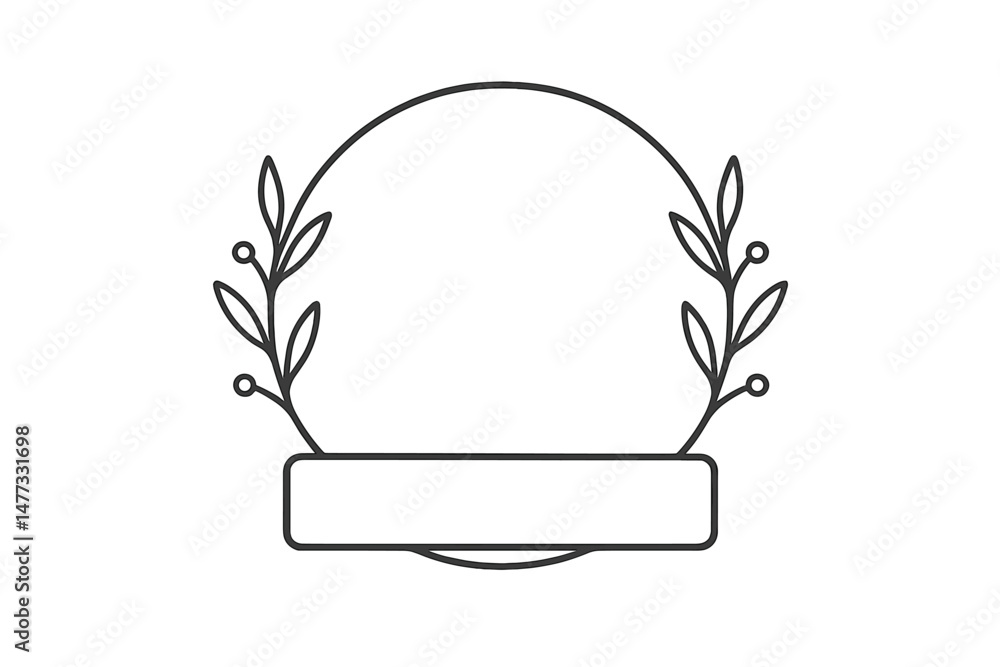 Poster vector icon featuring a circular design with leaves and a blank banner for customizable text