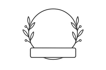 Vector icon featuring a circular design with leaves and a blank banner for customizable text