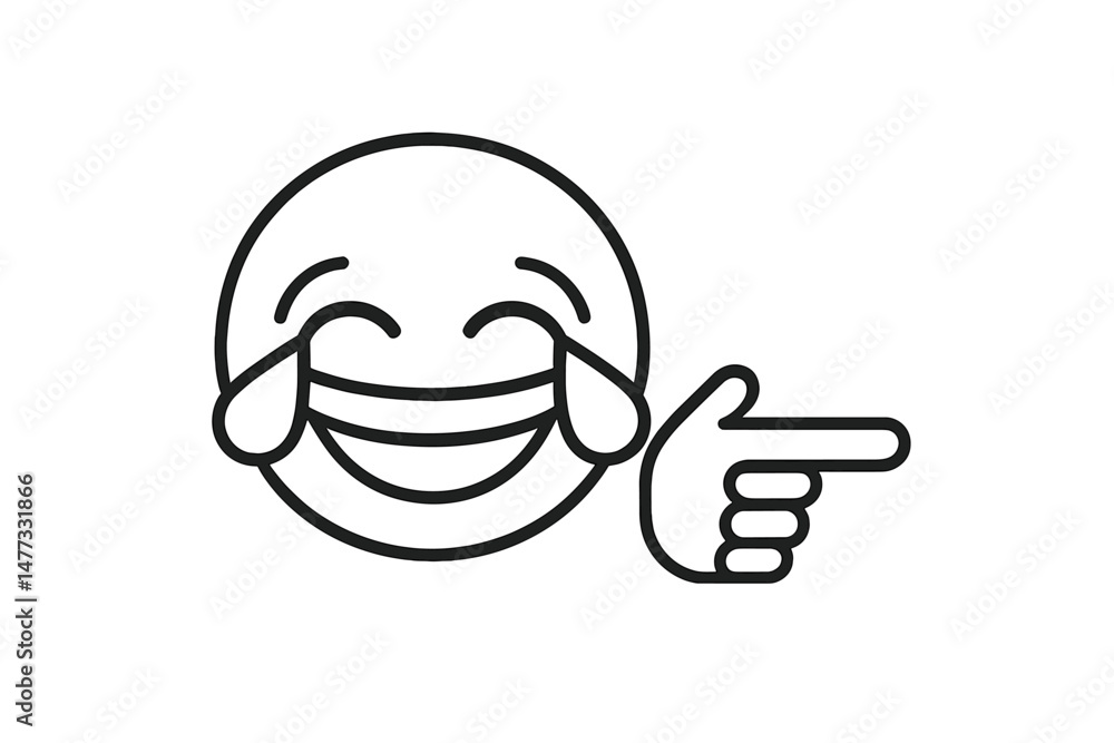 Poster smiling face with joyful expression pointing to the right in a simple vector icon design