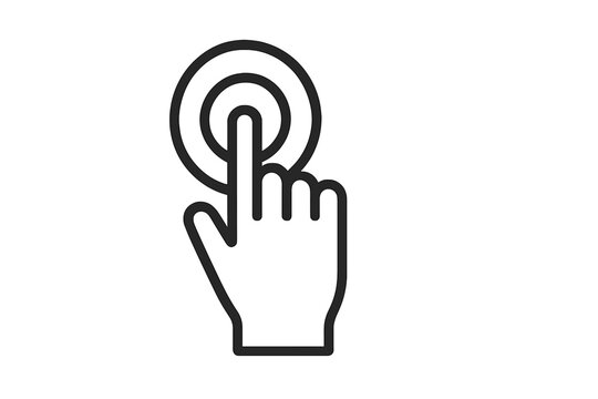 Hand icon pressing a button in a flat design style suitable for user interface applications and web design projects