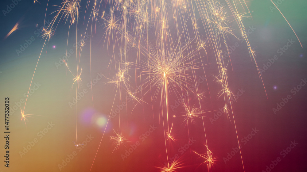 Poster end up of new year s evening fireworks sparkles isolated on a gradient background