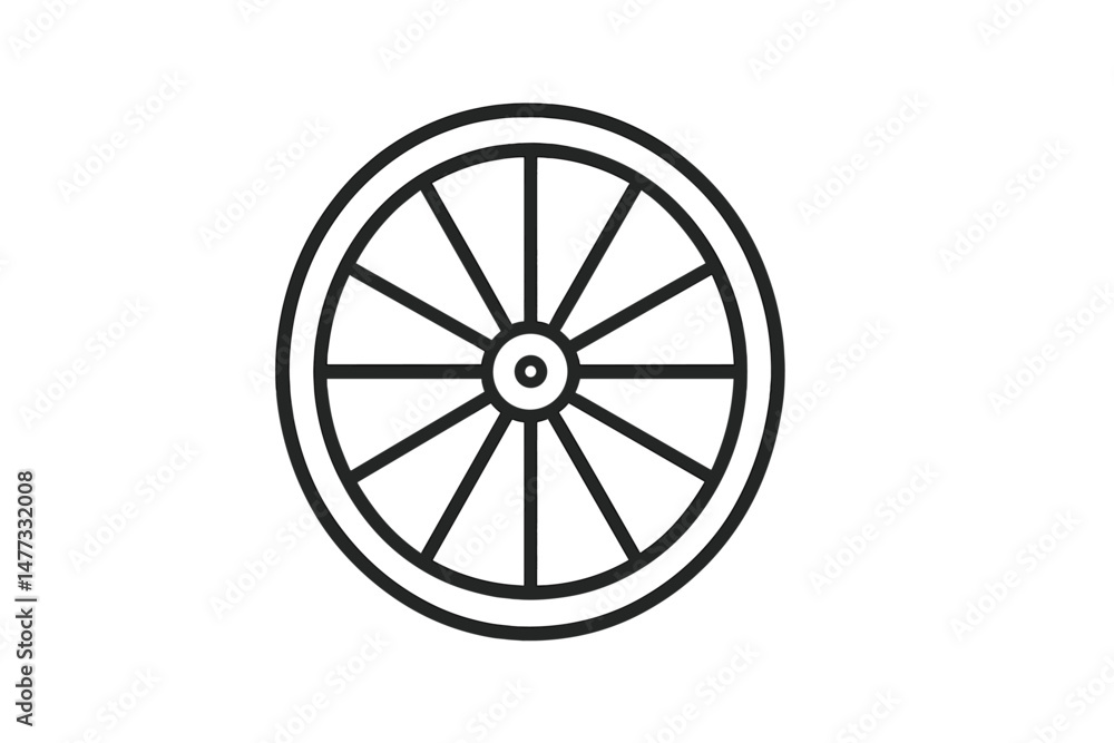 Poster vector icon depicting a simple wheel design with spokes ideal for graphic applications and design pr