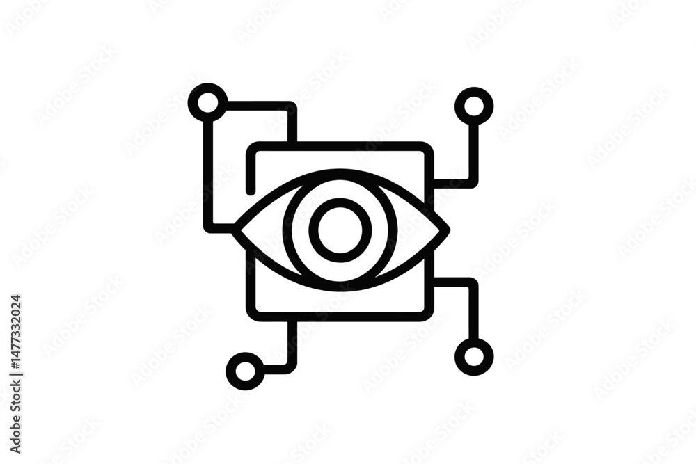 Poster vector icon illustrating an eye symbol integrated with circuit design representing technology and vi