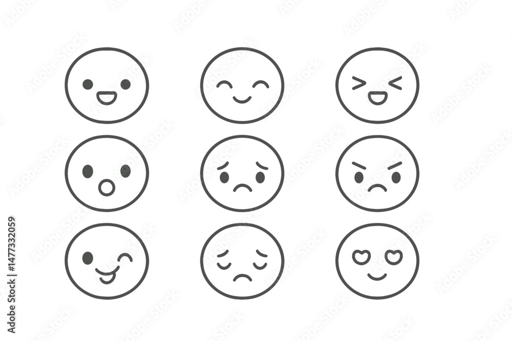 Aufkleber variety of emoticon faces depicting different emotions and expressions in a simple vector design