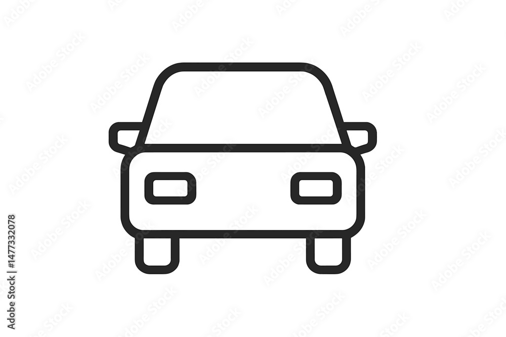 Poster vector icon of a simple car design showcasing front view with minimalistic lines suitable for variou