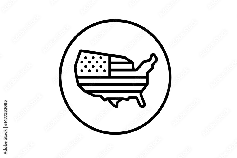 Poster vector icon representing the map of the united states with an american flag design featured within