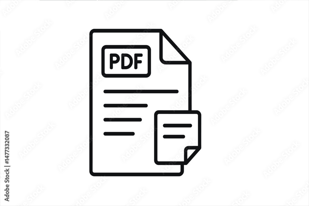 Poster vector icon of paper document with pdf label and an additional note attached, representing digital f