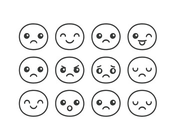 Collection of vector emoticons expressing various emotions and feelings in a simple design