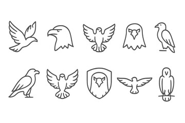 Collection of vector icons featuring various bird designs, including eagles, hawks, and owls in a minimalist style