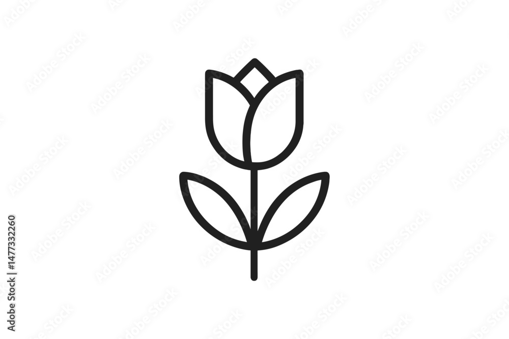 Poster minimalist vector icon of a stylized flower featuring a tulip design with a clean line art style sui