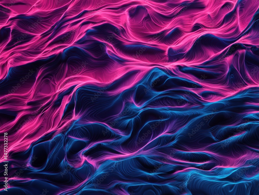 Poster abstract digital waves with vibrant shades of pink and blue create a dynamic visual effect.