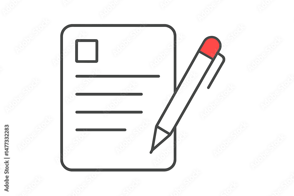 Poster vector icon of a pen and notepad illustrating the act of writing notes or ideas in a minimalistic de